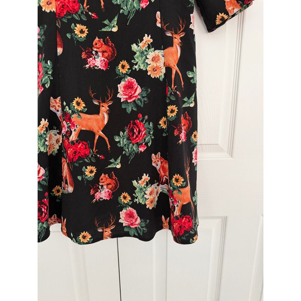 Hell Bunny Vixen Woodland Creature Fox Deer Floral Peter Pan Collar Dress Retro - Picture 5 of 10